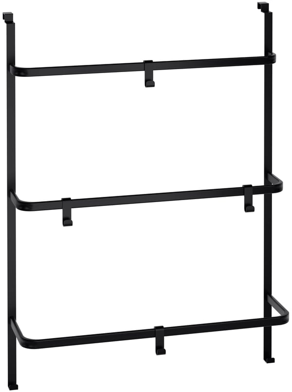 Lenexa Sort Metal Håndklædestativ til Dør med 3 Stænger og 4 Kroge, Rustfrit, Ingen Boring Nødvendig, 66x87cm