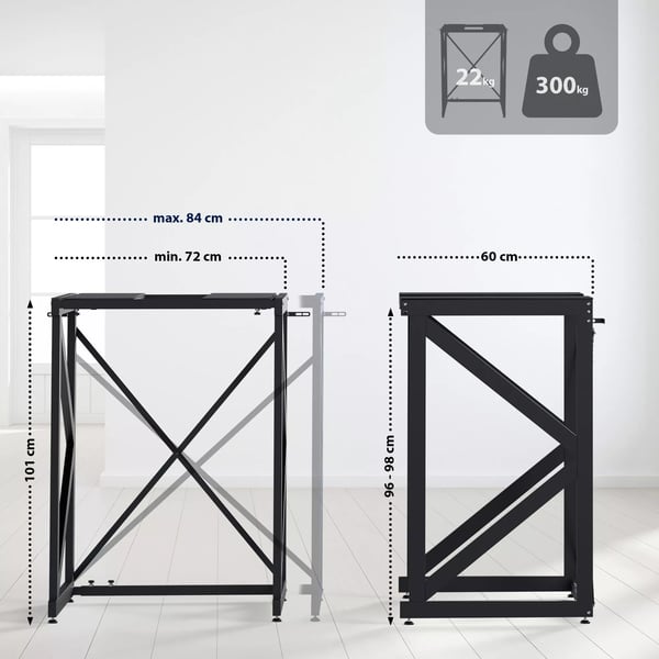 Caleb Metal Vaskemaskinehylde - Sort, Justerbar Bredde, 300 kg Kapacitet