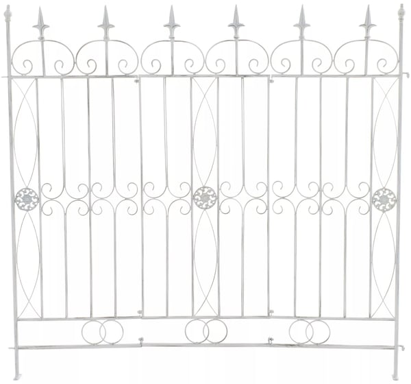 Mangold Trädgårdsstaket - Antikvit Metall, 124cm Bred, 116cm Hög, Rustik Design, Dekorativ Spaljé för Klätterväxter