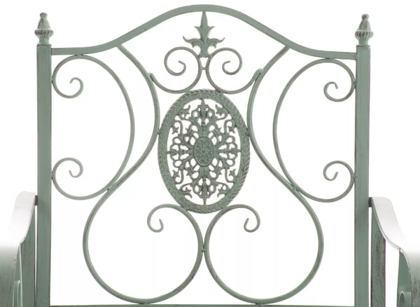 Punjab Havestol - Antik Grøn Metal Lænestol med Art Nouveau Udsmykning, Indendørs/Udendørs Brug, 200 kg Kapacitet