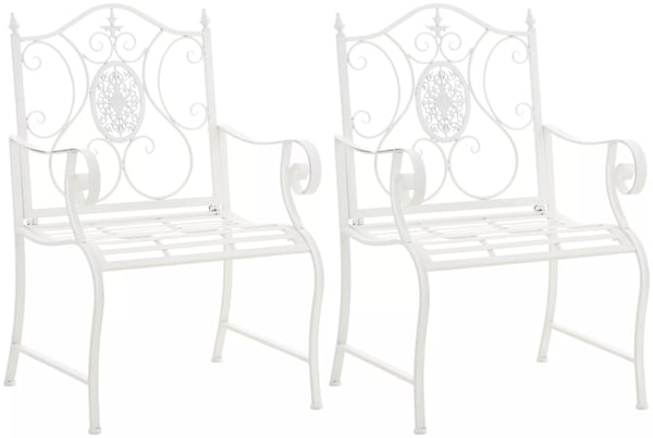 Set med 2 vita trädgårdsstolar i metall, Punjab, jugendstil, inomhus/utomhus