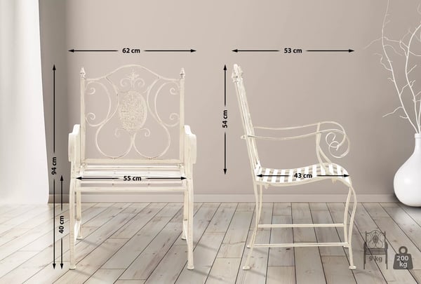 Punjab 2 kpl puutarhatuolisetti, antique cream metalli