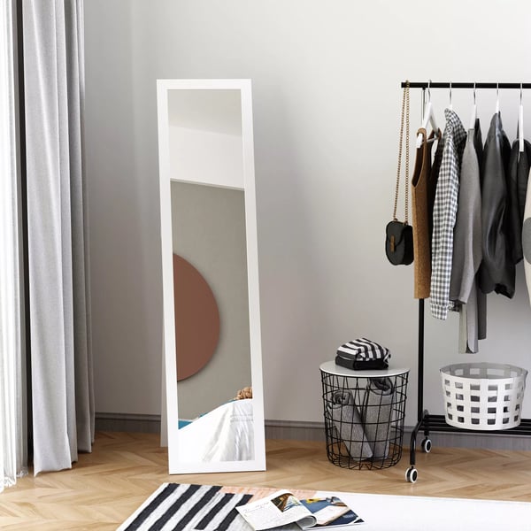 HOMCOM Helkropsspejl, 154 cm Hvidt Gulvspejl med Stander, Stel i Glas, Vægspejl til Soveværelse/Stue