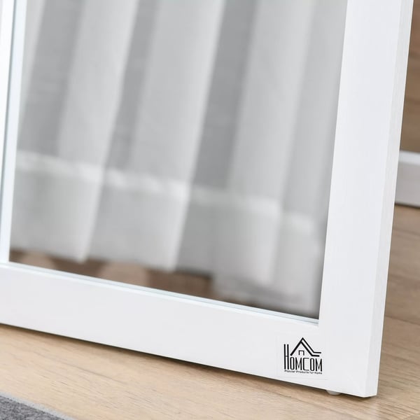 HOMCOM Helkropsspejl, 154 cm Hvidt Gulvspejl med Stander, Stel i Glas, Vægspejl til Soveværelse/Stue