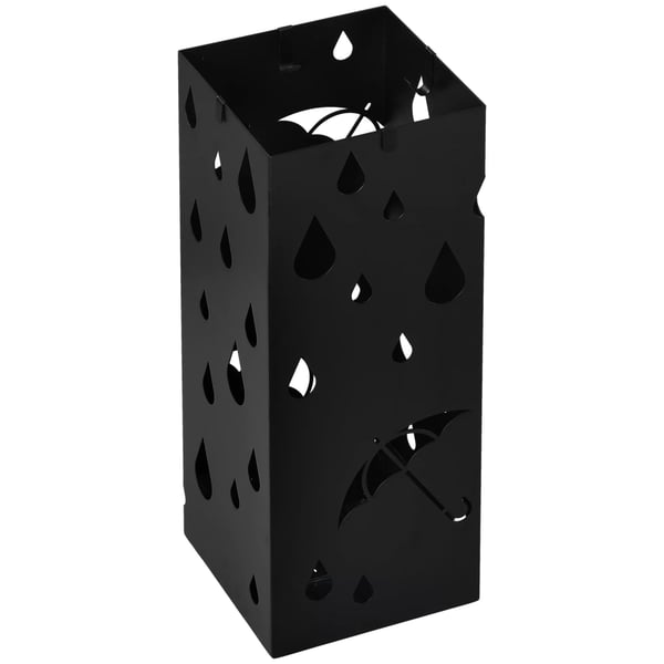 HOMCOM Paraplyholder til Entré - Sort Galvaniseret Stål, 15,5x15,5x40 cm - Med Drypbakke og 4 Kroge