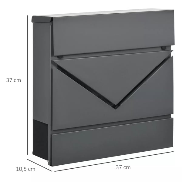 HOMCOM seinäpostilaatikko lukolla, kannella, sinkittyä terästä, ulkokäyttöön, 37 x 10,5 x 37 cm, tummanharmaa