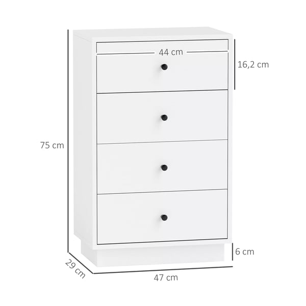 HOMCOM Lipasto 4 Laatikkoa, Valkoinen Puupohjainen materiaali, Säilytyskaappi Olohuoneeseen/Makuuhuoneeseen/Eteiseen, 47 x 29 x 75 cm