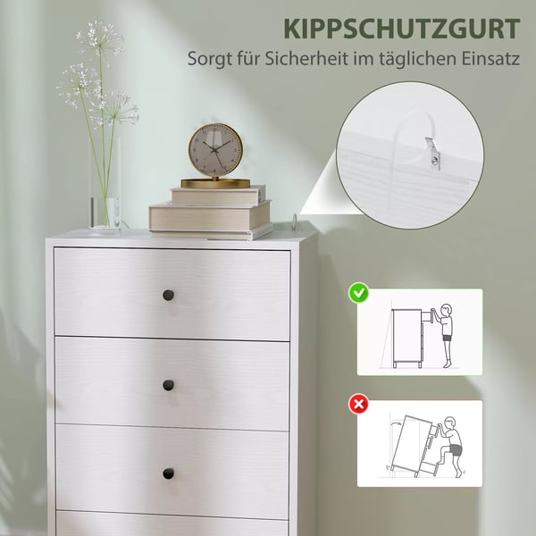 HOMCOM Lipasto 4 Laatikkoa, Valkoinen Puupohjainen materiaali, Säilytyskaappi Olohuoneeseen/Makuuhuoneeseen/Eteiseen, 47 x 29 x 75 cm