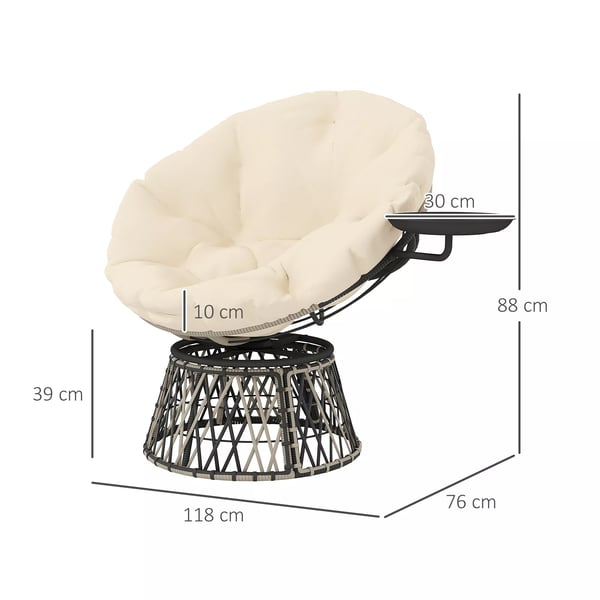 Outsunny Papasanstol i PE-Rattan, Beige, med 360° drejefod og pude til have og altan, Ø90 cm