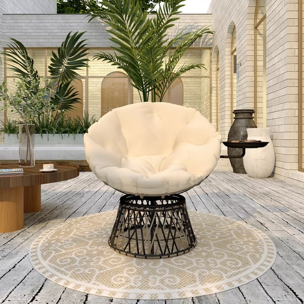 Outsunny Papasanstol i PE-Rattan, Beige, med 360° drejefod og pude til have og altan, Ø90 cm