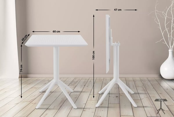 Sky Firkantet Klapbord - Hvid Plast, 60x60x74 cm