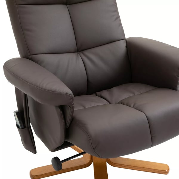 Massagestol med Fotpall, Relaxfåtölj, 10 vibrationspunkter, 145° lutning, Konstläder, Brun