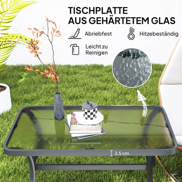 Outsunny Altanbord Metall med Bordplade i Sort Hærdet Glas 95x55 cm