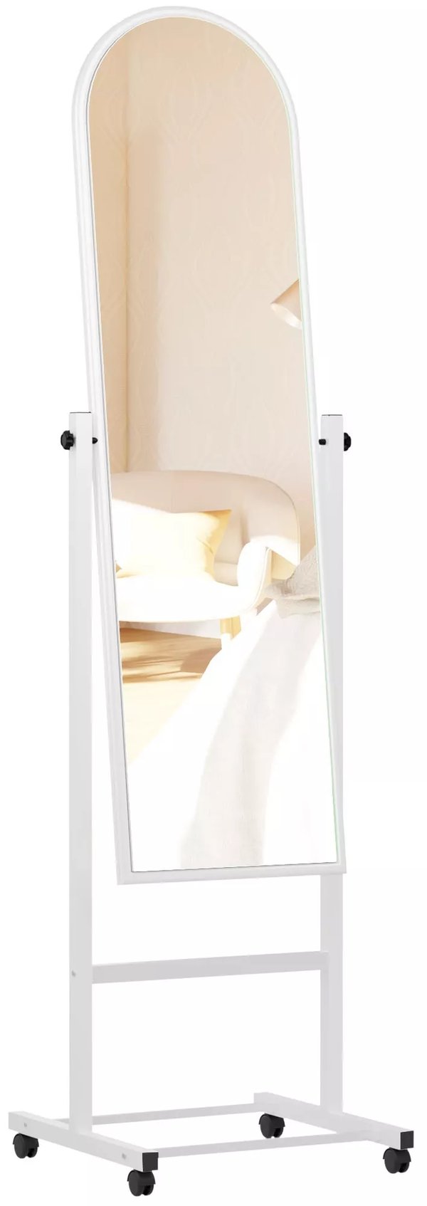 Evoir Vit Trägolvspegel med Justerbar Metallram och 360° Hjul, 151 cm Höjd
