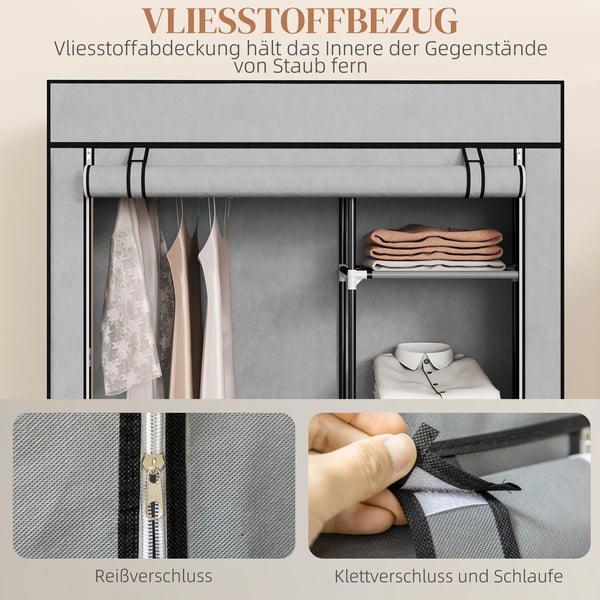HOMCOM Stoffskab, 6 rum, grå, 103x43x162,5cm, foldbart klædeskab i fleece-look