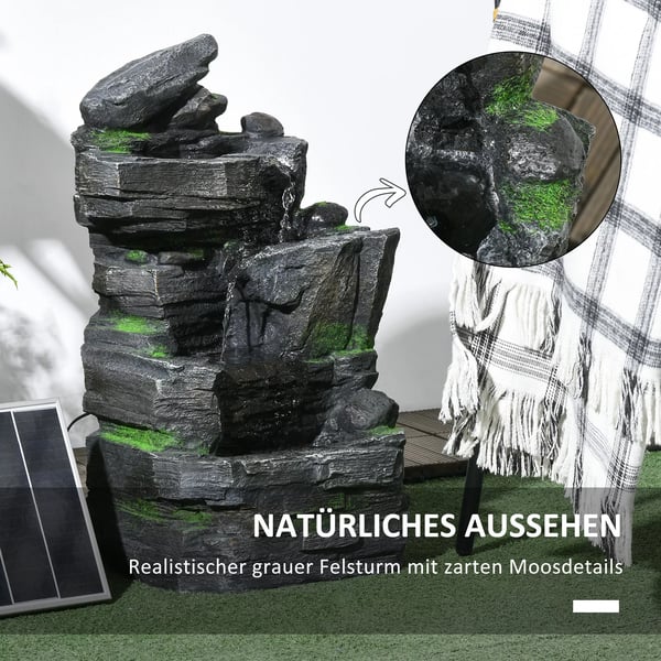 Outsunny havefontæne solcelle springvand 4 niveauer LED-belysning prydfontæne have altan kunstharpiks 34x28x57 cm