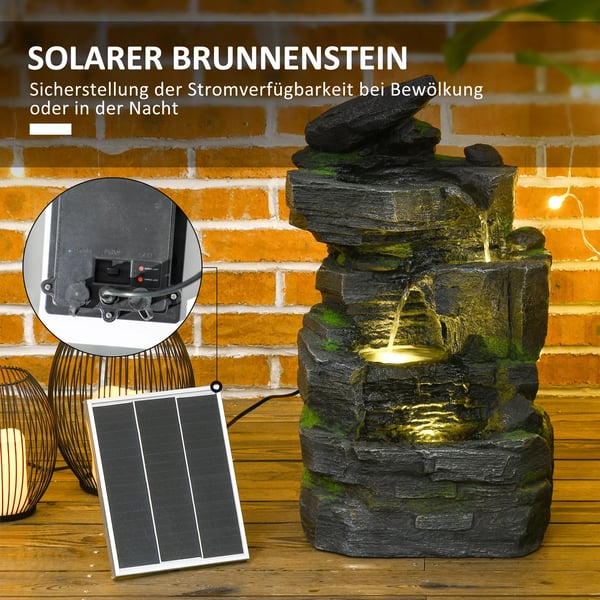 Outsunny havefontæne solcelle springvand 4 niveauer LED-belysning prydfontæne have altan kunstharpiks 34x28x57 cm