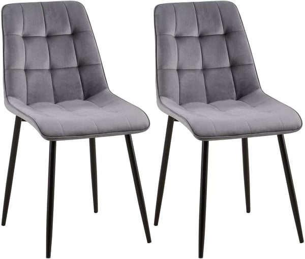 Sæt med 2 Gifford spisebordsstole, mørkegrå velour, mat sort metalramme
