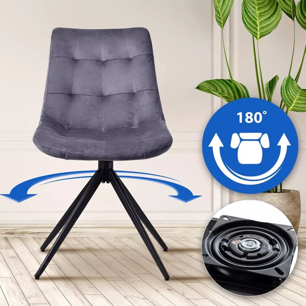 Merna samettiset ruokatuolit, 2 kpl, tummanharmaa, mattamusta metallirunko