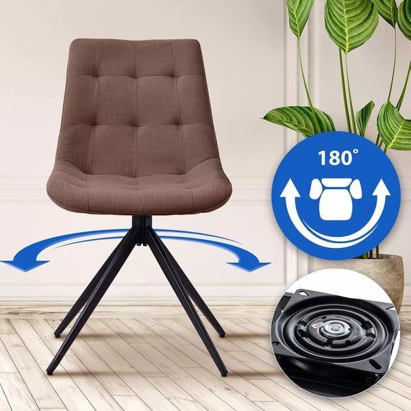 Sæt med 2 Merna stofspisebordsstole, taupe, mat sort metalbase, 180 drejefunktion