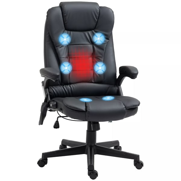 HOMCOM Kontorsstol med Massagefunktion och Värme, Svart Konstläder