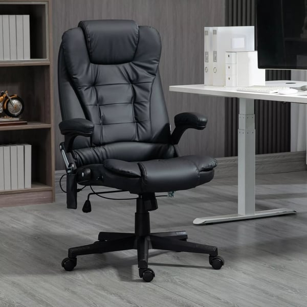 HOMCOM Kontorstol Drejestol Sort Kunstlæder med Massage & Varme - Ergonomisk og Højdejusterbar