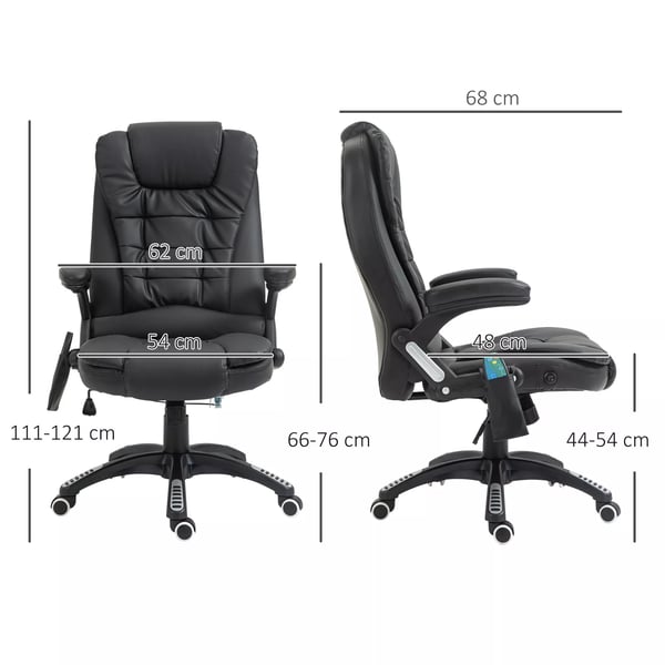 HOMCOM Kontorstol Drejestol Sort Kunstlæder med Massage & Varme - Ergonomisk og Højdejusterbar