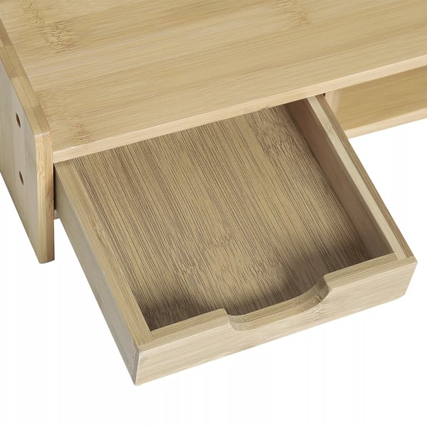 HOMCOM Bambu Pöytätaso Näytönjalusta Laatikoilla | Luonnonvärinen | L49xS25.5xK11.5cm