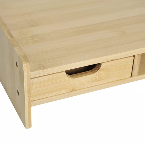 HOMCOM Bambu Pöytätaso Näytönjalusta Laatikoilla | Luonnonvärinen | L49xS25.5xK11.5cm
