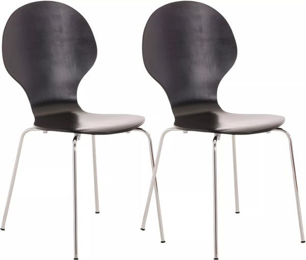 Set med 2 svarta besöksstolar i trä med metallram i kromlook - Diego
