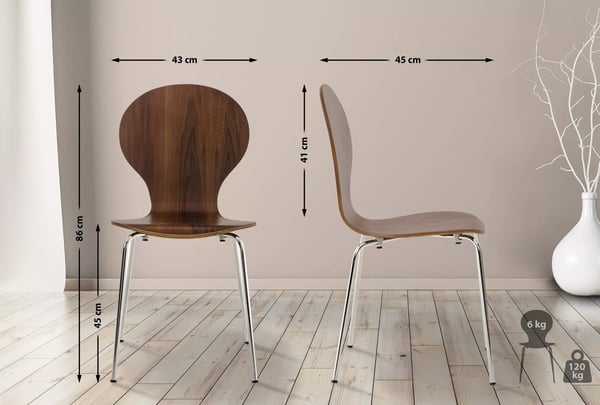 Besøgsstol i valnøddetræ med krom-look metalstel - Stabelbar & Ergonomisk