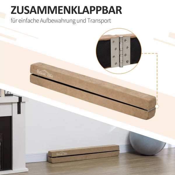 HOMCOM Foldbar Gymnastikbjælke 210cm - Brun Polyester - Til Indendørs/Udendørs Brug Op til 120kg