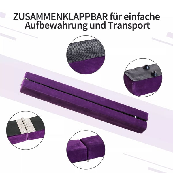 HOMCOM Sammenklappelig Gymnastiksbalk - 210 cm, Lilla Polyester, Indendørs/Udendørs, Max 120 kg