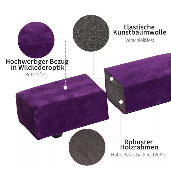 HOMCOM Sammenklappelig Gymnastiksbalk - 210 cm, Lilla Polyester, Indendørs/Udendørs, Max 120 kg