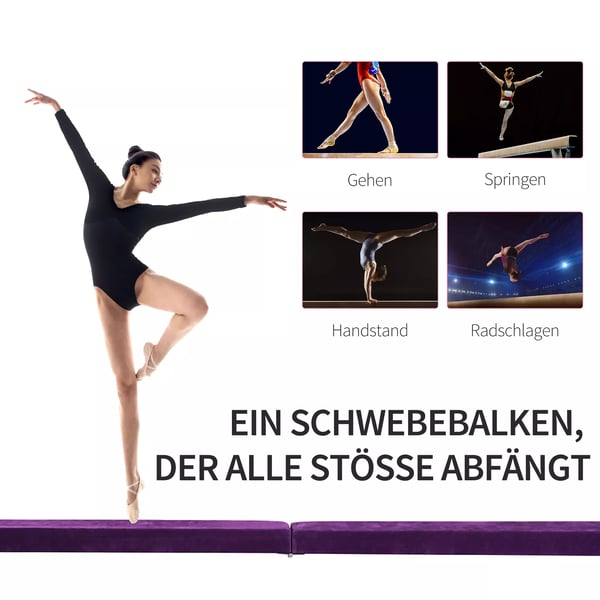 HOMCOM Sammenklappelig Gymnastiksbalk - 210 cm, Lilla Polyester, Indendørs/Udendørs, Max 120 kg