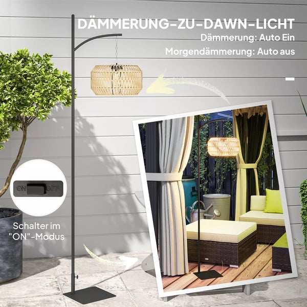 Outsunny Rattan Solcellelampe til haven - Gul PE-rattan, IP44, automatisk lyssensor