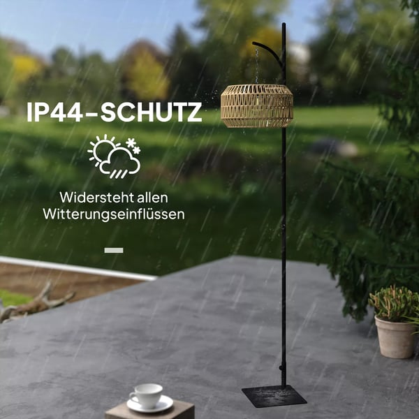 Outsunny Rattan Solcellelampe til haven - Gul PE-rattan, IP44, automatisk lyssensor