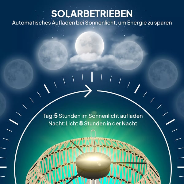 Outsunny Rattan Solcellelampe til haven - Gul PE-rattan, IP44, automatisk lyssensor