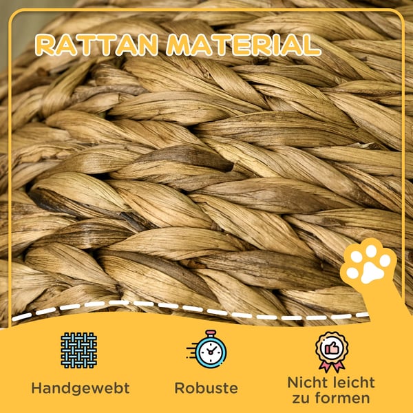 PawHut Katte Kurv i Vandhyacint - Brun - Behagelig seng med pude til katte, max 10kg, 42x33x52cm