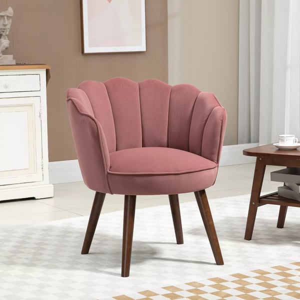 HOMCOM Lænestol i Rosa Polyester med Ryglæn og Ben af Gummitræ - 66 x 66 x 78.5 cm