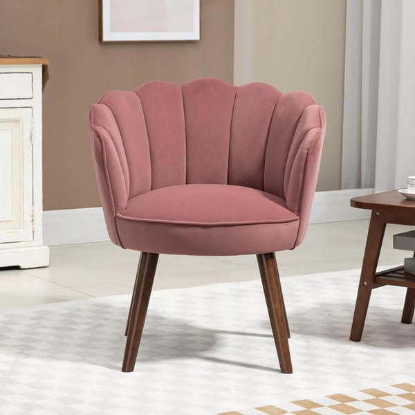 HOMCOM Lænestol i Rosa Polyester med Ryglæn og Ben af Gummitræ - 66 x 66 x 78.5 cm