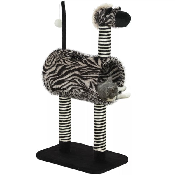 PawHut Raapimispuu Kissalle, Seepra-design, Juuttitunneli, 93cm, Musta/Valkoinen