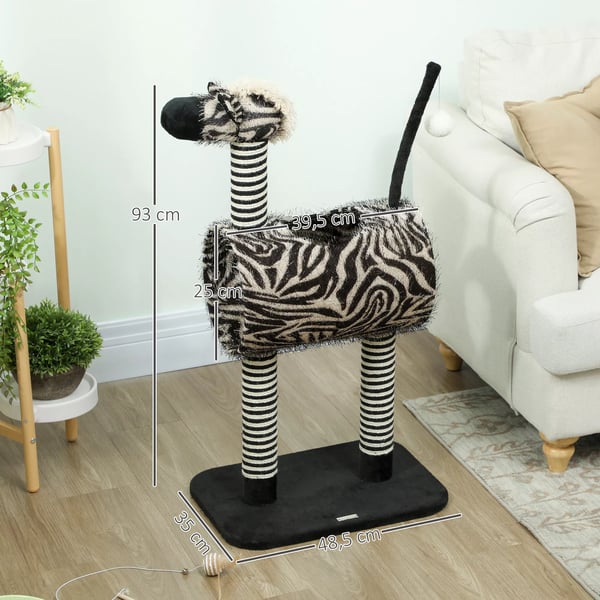 PawHut Kradsete Kattetre Zebra-design Klatretunnel Jutepele Sort+Hvid 93cm