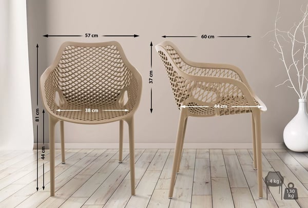 Terrassestol Air XL Mud Farve Plast Vejrbestandig Stabelbar til Udendørs Have og Terrasse