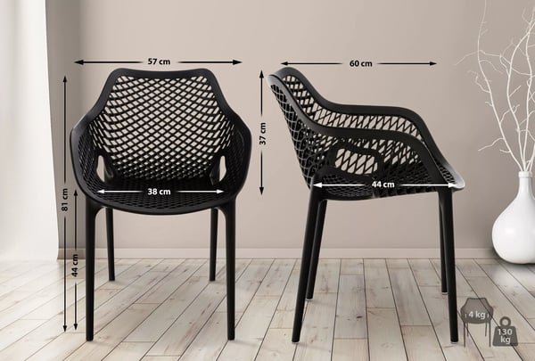 Air XL Havestol - Sort Plast, Stabelbar, Vejrbestandig, 60x57x81cm