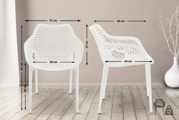 Air XL Hvid Plast Havestol - Indendørs/Udendørs, Stabelbar, 4 kg, 60x57x81cm