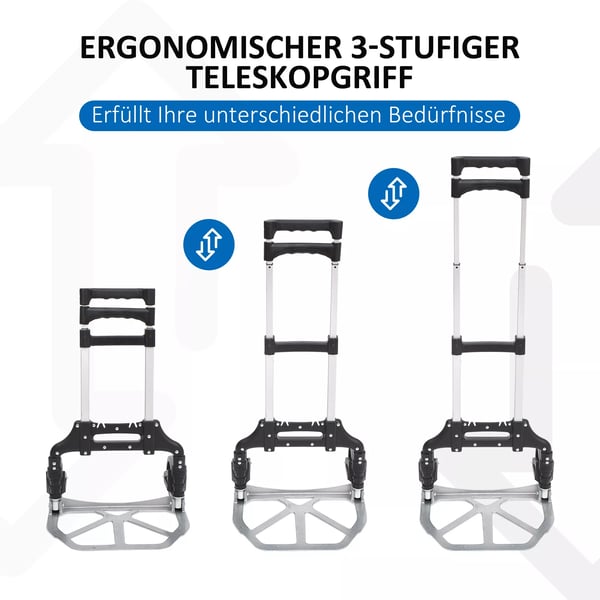 HOMCOM Alu sækkevogn transportvogn sammenklappelig håndvogn aluminium maks. 70 kg belastning
