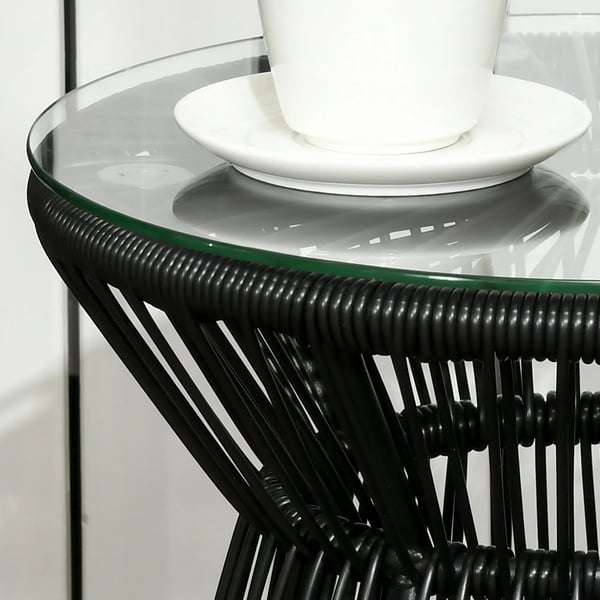Outsunny puutarhapöytä, ontto rumpumuotoilu, bistropöytä lasikannella, pyöreä kahvipöytä, musta