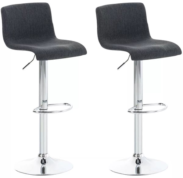 Set med 2 mörkgrå barstolar i tyg med metallram i kromlook - Justerbar höjd & svängbar
