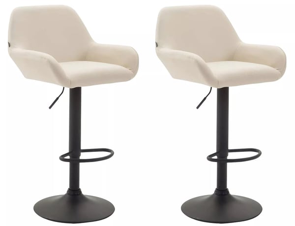 Set med 2 gräddfärgade barstolar i konstläder med mattsvarta metallställ - Justerbar höjd & 360° svängbar
